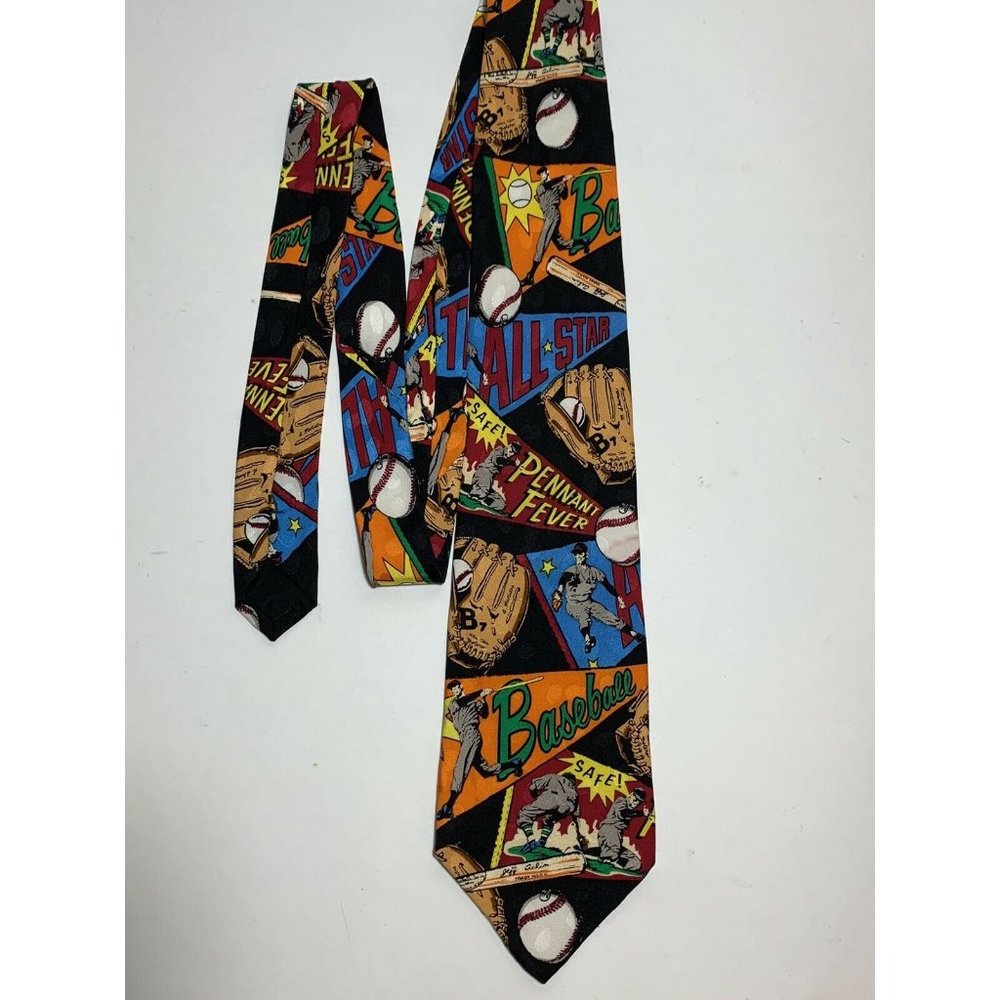 Vintage Mens Baseball Tie Comic Book Style Addiction Silk Colorful Soft All Star